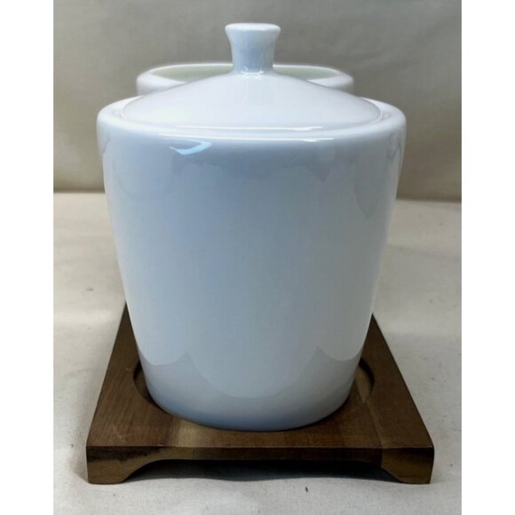 Ciroa Simplus White Creamer Sugar Bowl with Lid Wood Wooden Tray - Picture 4 of 9